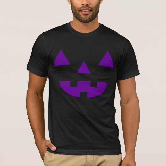T-shirt Citrouille Visage Lanterne Jack Halloween Violet (Devant)