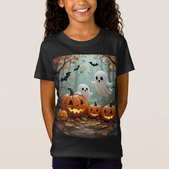 T-Shirt Citrouilles champignons et araignées et fantômes (Devant)