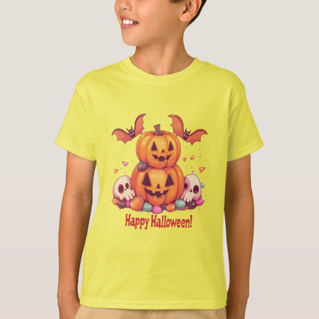 T-shirt Citrouilles Halloween mignonnes 🎃 et bonbons fun (Devant)