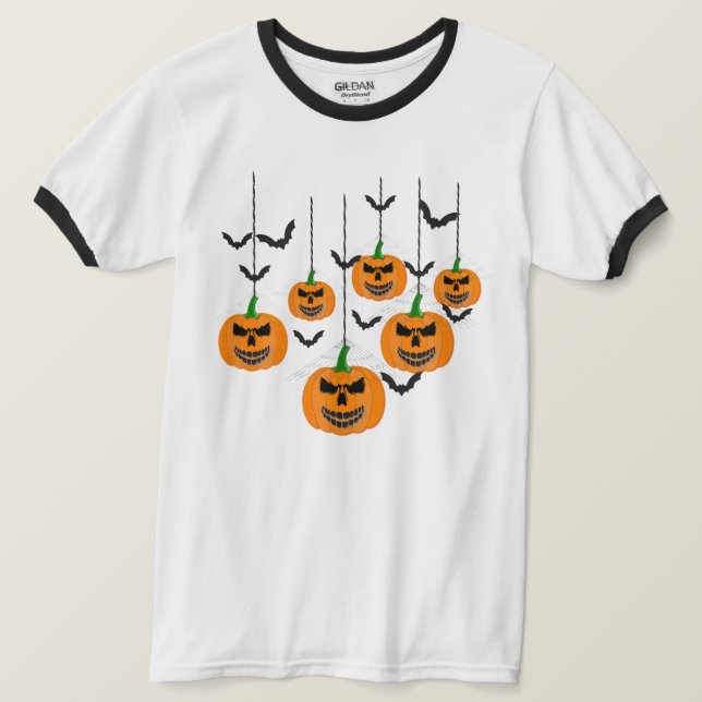 T-shirt Citrouilles Lanternes d'Halloween Évils avec Motif (Design devant)