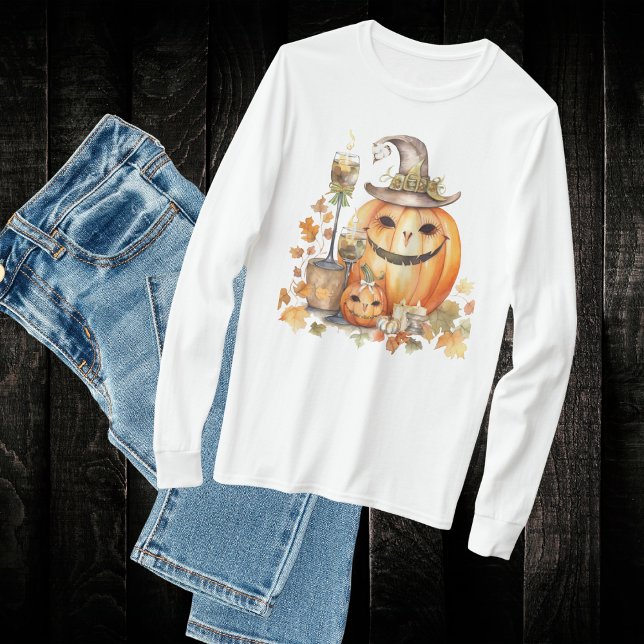T-shirt Citrouilles mignons avec des vaches, des bougies e (Two cute pumpkins with bows and fall leaves t- shirt.  Awesome for fall season and Halloween. )
