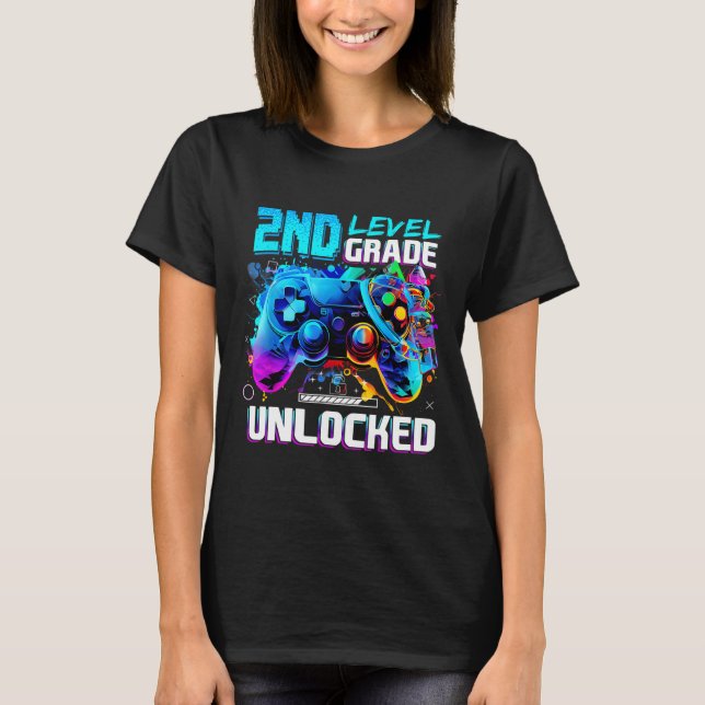 T-shirt Ck To School 2nd Grade Level Unlocked Gamer Kids B (Devant)