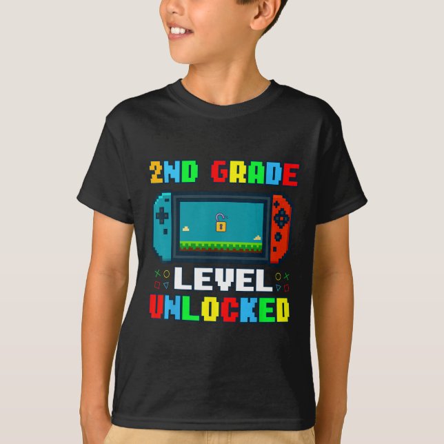 T-shirt Ck To School 2nd Grade Level Unlocked Gamer Kids B (Devant)