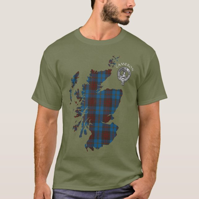 T-shirt Clan Cameron Chasse Tartan Carte & Crest (Devant)