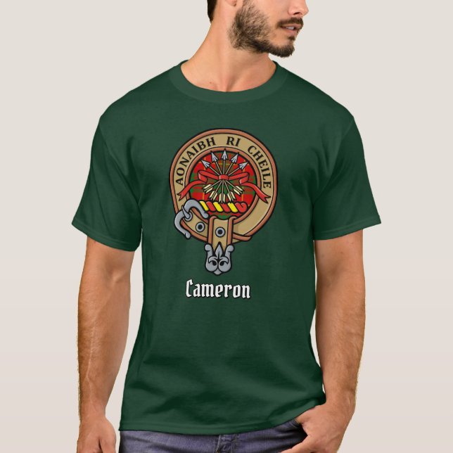 T-shirt Clan Cameron Crest sur Tartan (Devant)