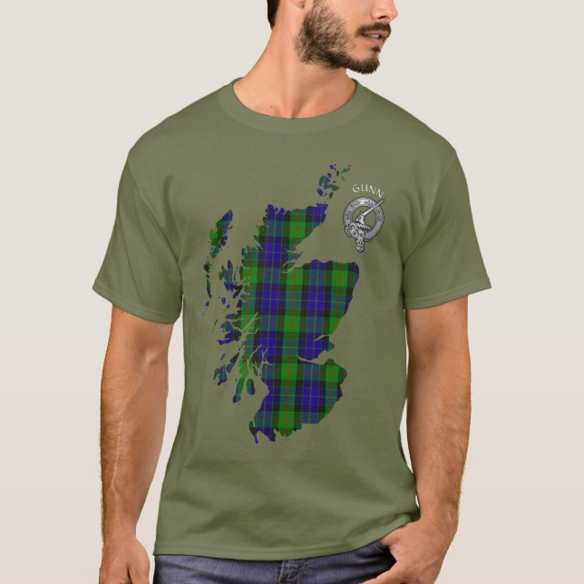 T-shirt Clan Gunn Tartan Carte & (Ancien Norse) Crest (Devant)