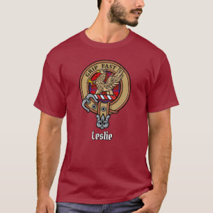 T-shirt Clan Leslie Crest sur Red Tartan