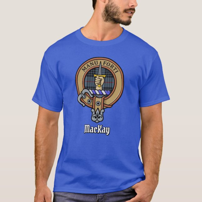 T-shirt Clan MacKay Crest sur Blue Tartan (Devant)