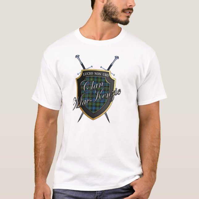 T-shirt Clan MacKenzie Tartan Scottish Shield & Swords 2 (Devant)