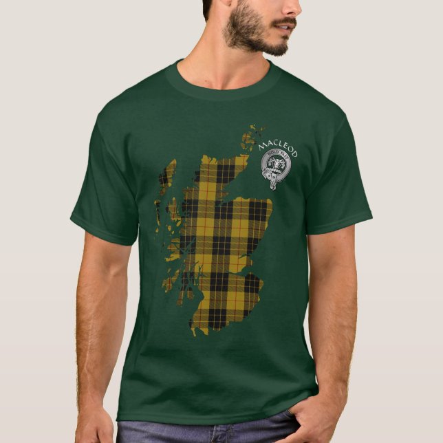 T-shirt Clan MacLeod Tartan Map & Crest (Devant)