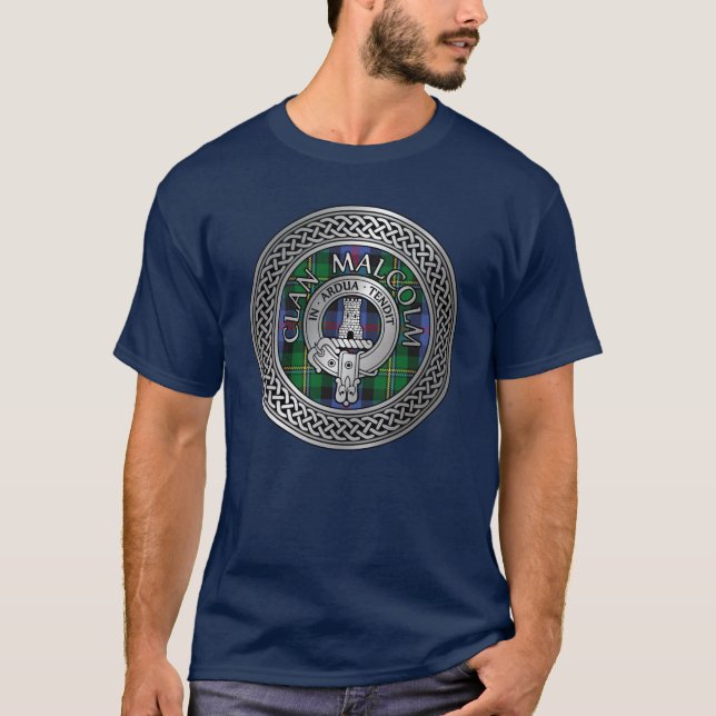 T-shirt Clan Malcolm Crest et Tartan Knot (Devant)