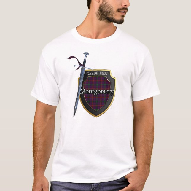 T-shirt Clan Montgomery Tartan Scottish Shield & Sword (Devant)