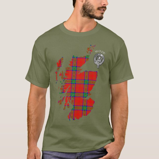 T-shirt Clan Wood Crest & Robe Tartan Carte (Devant)