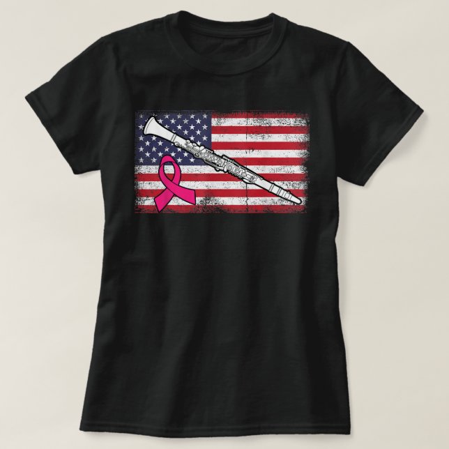 T-shirt Clarinet American Drapeau Sensibilisation au cance (Design devant)