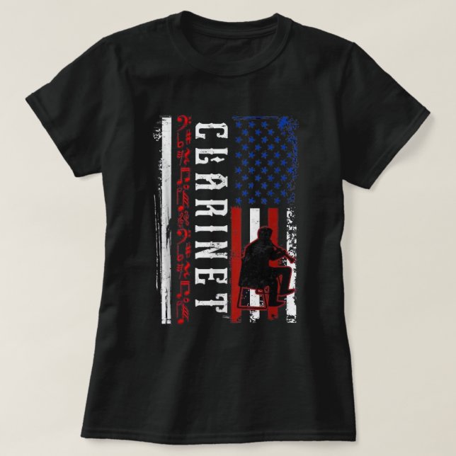 T-shirt Clarinet Intermediate Musical 4th July American Fl (Design devant)