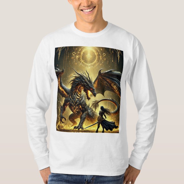 T-shirt Clash légendaire : Moulten Gold Dragon & Warrior (Devant)