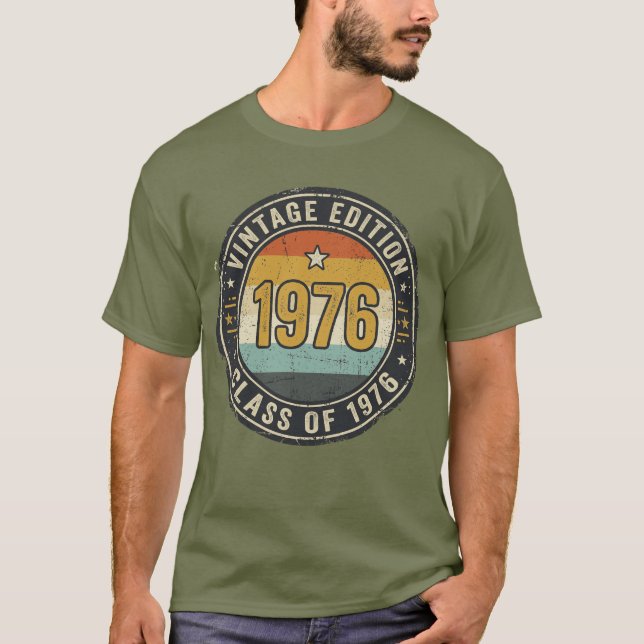 T-shirt Class of 1976 Retro Sunset Stripes Distressed  (Devant)