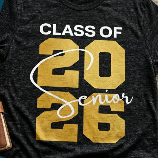 T-shirt Class of 2026 Senior Graduation Gold Script Bold