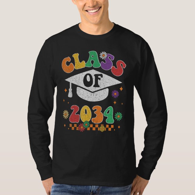 T-shirt Class Of 2034 Grow With Me Pre K Graduate Groovy R (Devant)