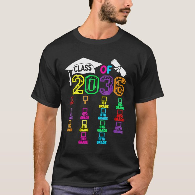 T-shirt Class Of 2036 Kindergarten Grow With Me Checklist  (Devant)