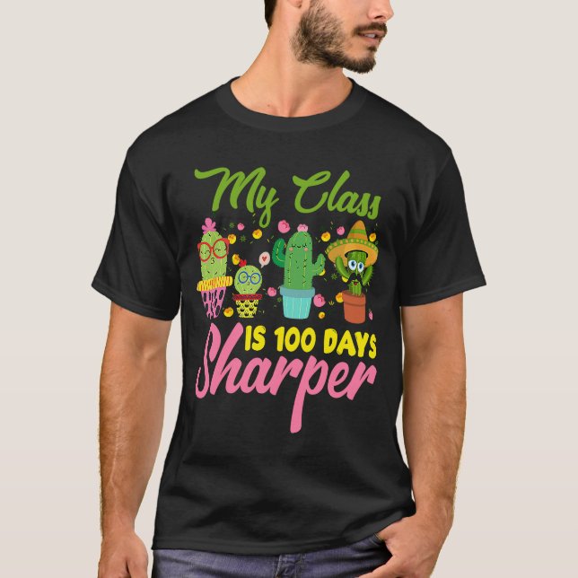 T-shirt Classe 100 Jours Plus Vif Cactus 100e Jour D'école (Devant)