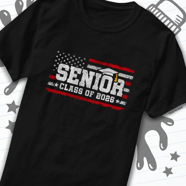 T-shirt Classe 2026 Graduation American Flag Senior 2026 (Créateur téléchargé)
