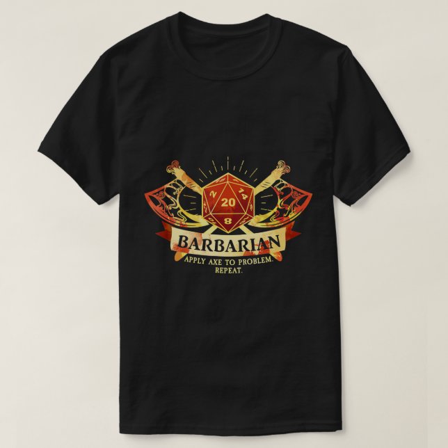 T-shirt Classe barbare D20 Tabletop Dungeons RPG Dragons (Design devant)
