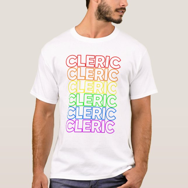 T-shirt Classe Cleric TTRPG Rainbow LGBT Pride (Devant)