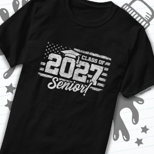 T-shirt Classe de 2027 Graduation American Flag Senior 202