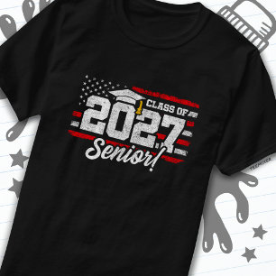 T-shirt Classe de 2027 Graduation American Flag Senior 202