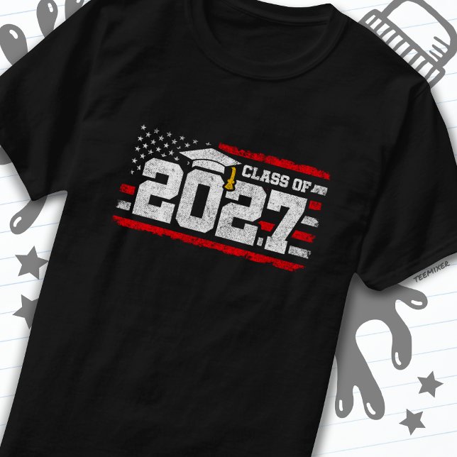 T-shirt Classe de 2027 Graduation American Flag Senior 202 (Créateur téléchargé)