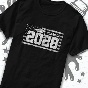 T-shirt Classe de 2028 Graduation American Flag Senior 202