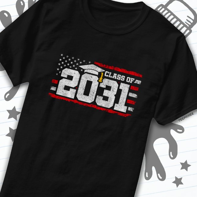 T-shirt Classe de 2031 Graduation American Flag Senior 203 (Créateur téléchargé)