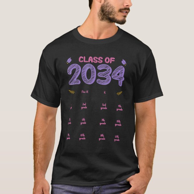 T-shirt Classe De 2034 Augmenter Avec Moi Premier Jour De  (Devant)
