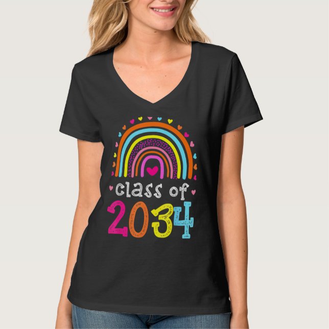 T-shirt Classe De 2034 Rainbow Pink Graduate Préscolaire T (Devant)