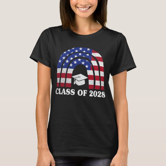 T-shirt Classe De Graduation De 2028 Rainbow American Flag (Devant)