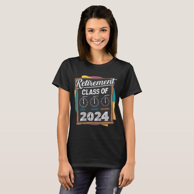 T-shirt classe de retraite de 2024 compte à rebours en cou (Devant entier)