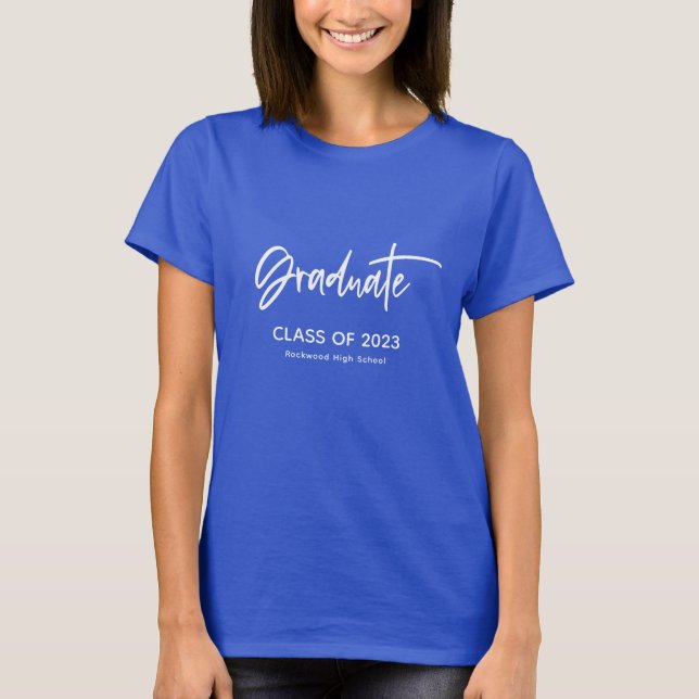 T-shirt Classe de script simple de 2023 Blue Graduation (Devant)