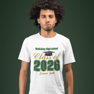 T-shirt Classe d'or vert 2026 Diplômé personnalisé