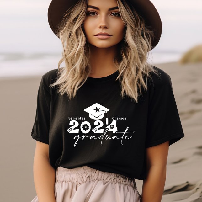 T-shirt Classe Graduate Personnalisée de 2024 Noir & Blanc (Créateur téléchargé)