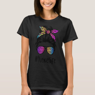 T-shirt Classe Nene life Messy Bun Rainbow Leopard Mother'