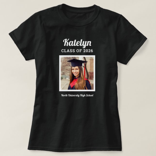 T-shirt Classe noire personnalisée de 2022 Graduation Phot (Design devant)