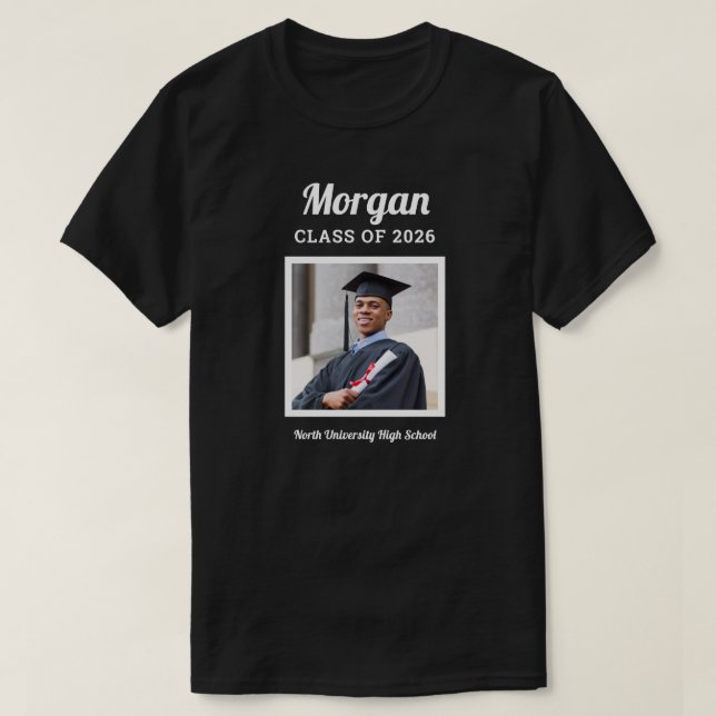 T-shirt Classe noire personnalisée de 2022 Graduation Phot (Design devant)