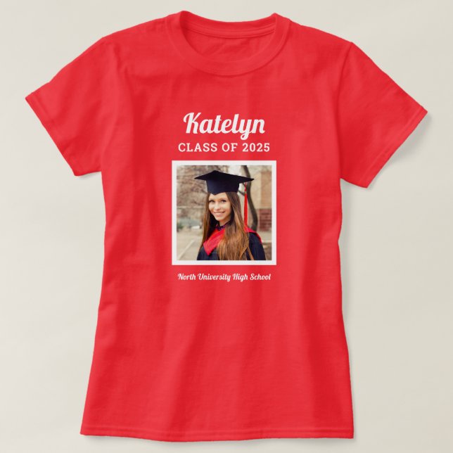 T-shirt Classe rouge personnalisée de 2025 Graduation Phot (Design devant)
