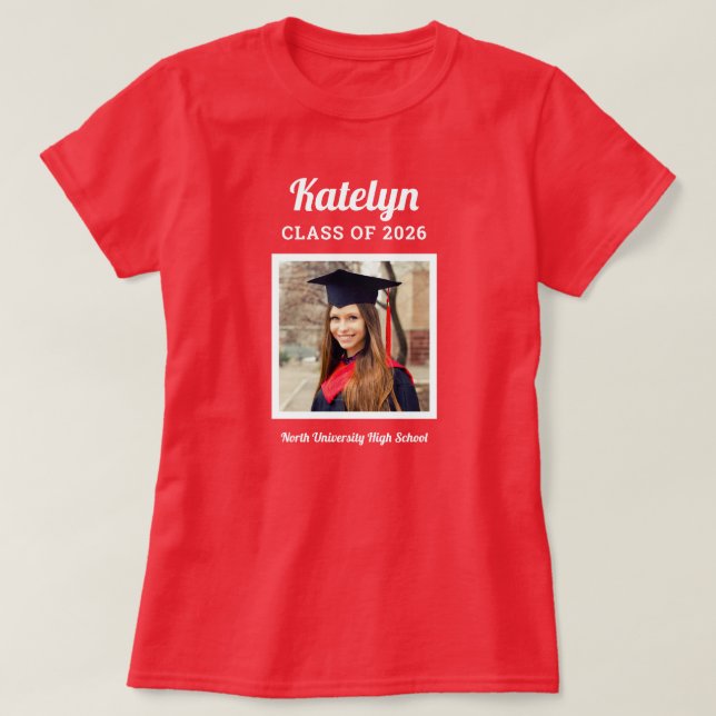 T-shirt Classe rouge personnalisée de 2025 Graduation Phot (Design devant)