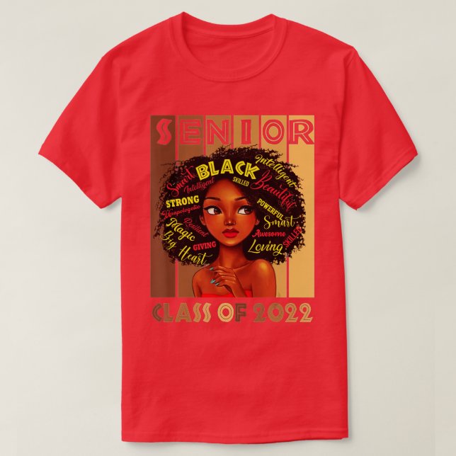 T-shirt Classe Senior De 2022 Black Girl Magic Melanin Gra (Design devant)