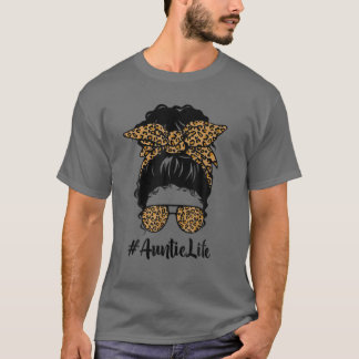 T-shirt Classe Tante Vie Messy Cheveux Bun Leopard Femmes