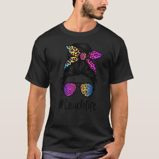 T-shirt Classe Vie d'entraîneurs Messy Bun Rainbow Leopard