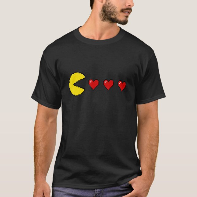 T-shirt Classic 80s Retro Arcade 8 bit Game Valentine Hear (Devant)