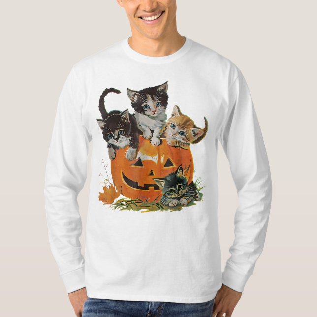 T-shirt Classic 90s Cat Pumpkin Halloween Retro Floral Spo (Devant)